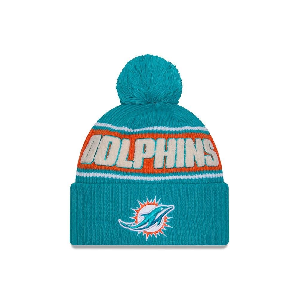 New Era Miami Dolphins NFL 2024 Sideline Sport Knit Turquoise Bobble Hat