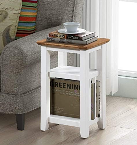 Hallowood Furniture Clifton Off White Painted Magazine Side Table with 2 Shelves in Light Oak  Wooden Coffee Table for Living Room  Magazine Table Rack with Storage  Telephone Stand  Plant Stand