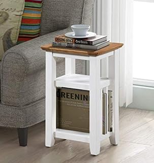 Hallowood Furniture Clifton Off White Painted Magazine Side Table with 2 Shelves in Light Oak  Wooden Coffee Table for Living Room  Magazine Table Rack with Storage  Telephone Stand  Plant Stand