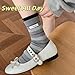 WJIAMPLS 5 Pairs Women’s Cotton Striped Crew Socks, With Fashionable Patch, Double-Cuff & Rolled Cuff, Perfect for Different Seasons
