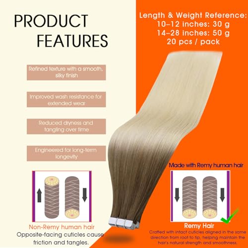 Image of Full Shine Tape in Hair Extensions Real Human Hair Color 3 /8 /613 Balayage Tape ins Human Hair Extensions Remy Straight Hair Double Sided Adhesive Invisible Extension 22Inch 20Pcs 50G Soft Silky