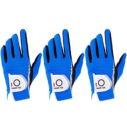 FINGER TEN Golf Glove Men Left Hand Right Rain Grip Value 3 Pack