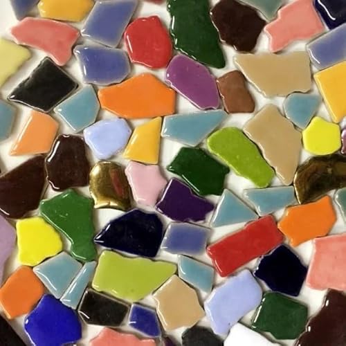 Mosaic 4.3oz/122g Polygon Porcelain Mosaic Tiles DIY Craft Ceramic Tile Mosaic Making Materials 1-4cm Length,1~4g/pc,3.5mm Thickness Mosaic Making(All Color Mix)