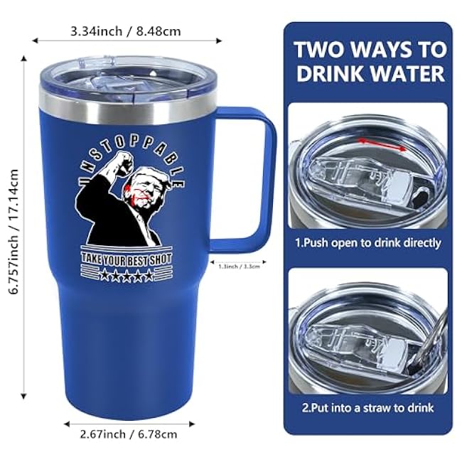 20 oz Coffee Travel Mug with Handle, Double Wall Stainless Steel Vacuum Tumbler spill proof, insulated cup coffee mug with lid, straw and handle, Blue 1Pack