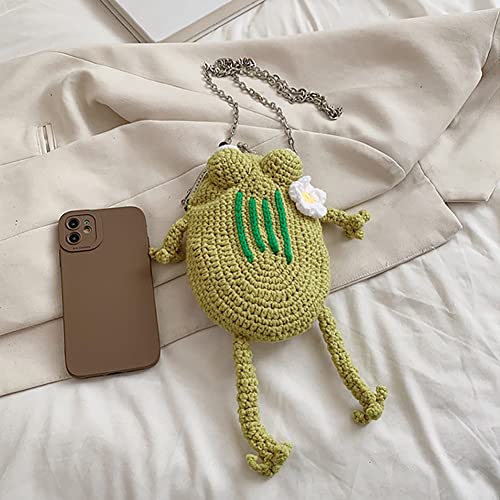 Creative Hand-Knitted Frog Small Cellphone Crossbody Bag,Funny Cartoon Kiss Lock Chain Shoulder Bag,Cute Crochet Frog Handbag2