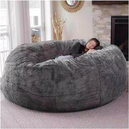 Sillón Puff Gigante Sin Relleno, Tumbona Grande Lavable, Sofá Puff Jumbo de Espuma Viscoelástica Gigante, Funda de Sofá Perezoso de Piel Sintética (Sin Relleno) (Gris, 2,13 m)