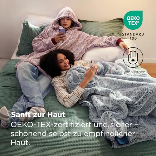 BEDSURE Hoodie Decke mit Ärmeln - Kuscheldecke mit Ärmeln übergroße Pullover Mit Reißverschluss, Sherpa Kuschelpullover Loungewear Sweatshirt Lang, Weihnachtsgeschenke für Frauen Herren Damen, Grau