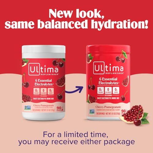 Image of Ultima Replenisher Daily Electrolyte Powder Drink Mix - Sugar Free - Cherry Pomegranate, 90 Servings - Hydration Powder with 6 Electrolytes & Minerals - Keto Friendly, Vegan, Non-GMO