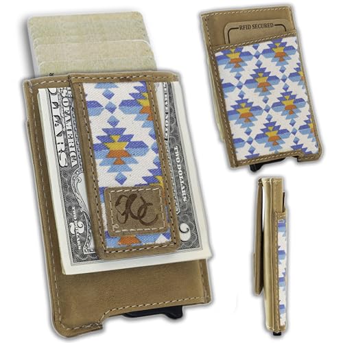 Men's Auto Pop Up Wallet RFID Blocking, Full-Grain Leather, 7 Card Capacity (Aztec)