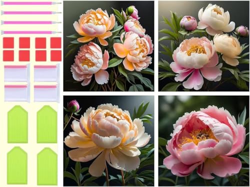 Kit complet diamond painting pivoine 5D : offrez 4 activités créatives DIY
