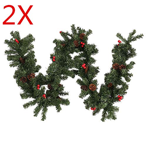 Surfmalleu 2.7 M Guirnaldas de Navidad Artificial con Pino Fruta Roja para Chimenea Puerta Pared Verde Corona Decoración Navideña Christmas Decoration (2)