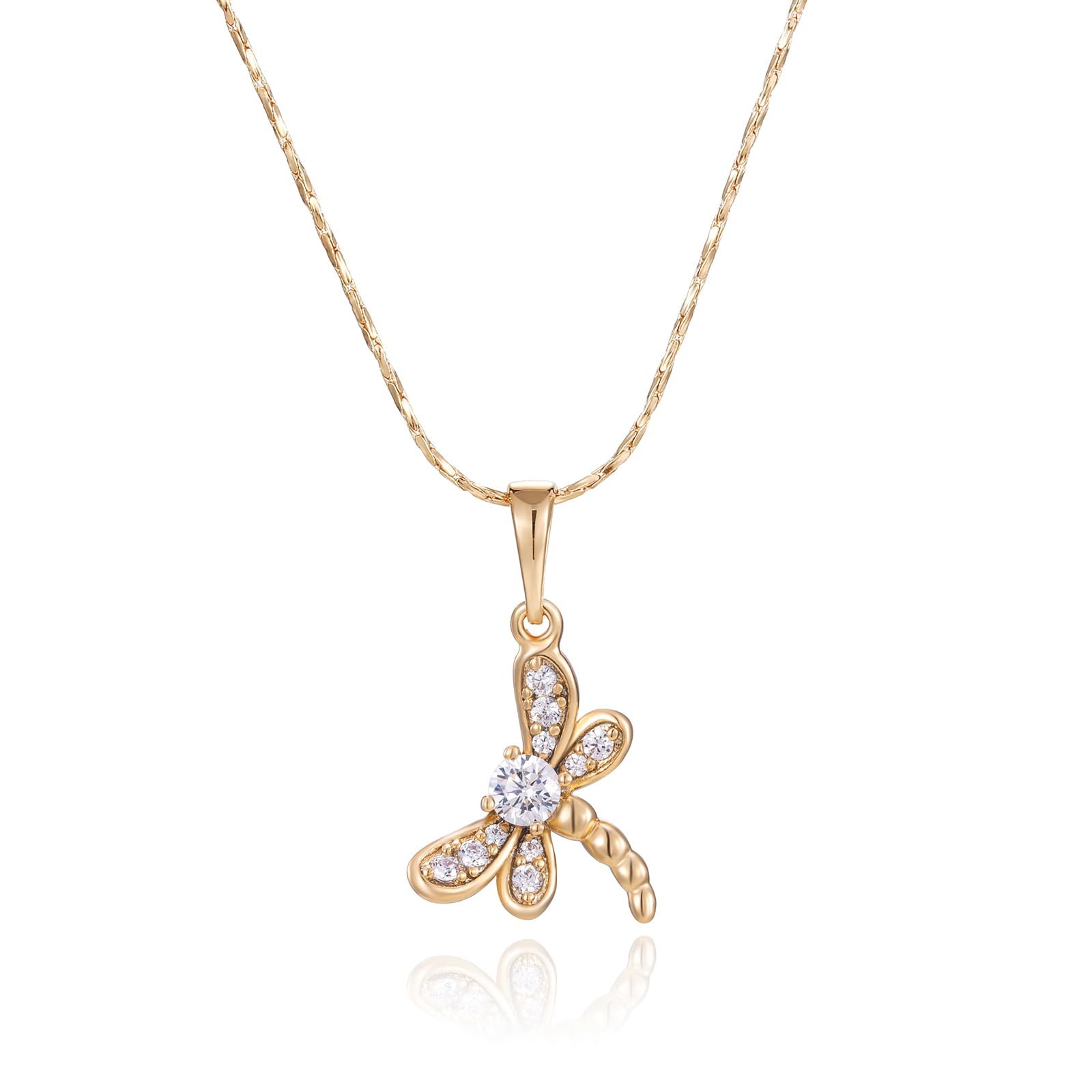 XUPING Dragonfly Necklace for Women Crystal Pendant Necklace Fine Jewelry Gold Plated Dainty Pendant Necklace Cubic Zirconia Necklace Anniversary Birthday Jewelry Gifts Valentine's Day Gift, White