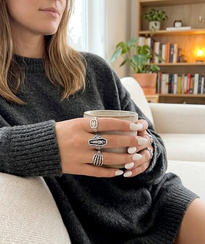 figurine 5-7 Pcs Gothic Rings, Silver - Image 5