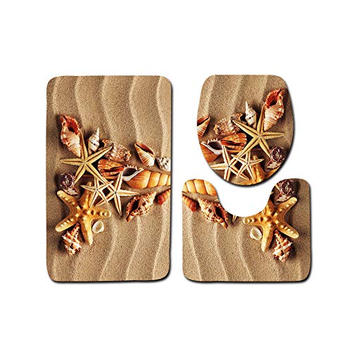 GuoCu Ozean Muster Badezimmer Vorleger,3 Teiliges Badteppich Set rutschfeste Badematten,Contour Matte,WC Sitz Deckel…