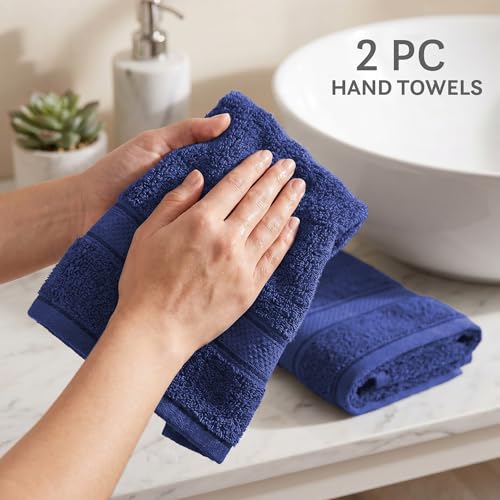 Image of MYTRIDENT Towels for Hand, Indulgence Collection, 100% Cotton Towels for Men /Women, 600 GSM, 2 Pc Hand Towel Set Luxury, 40 cm x 60 cm - Patriot Blue