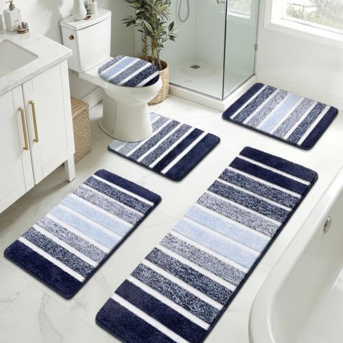 Yamaziot Bathroom Rug Set 5 Piece Washable Non Slip Bath Mat Navy Blue