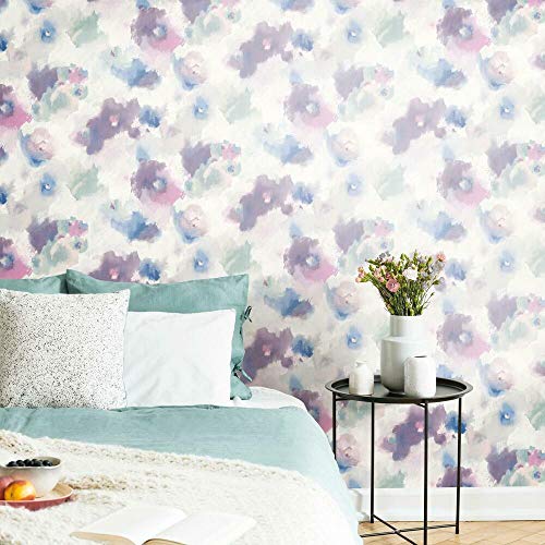 RoomMates RMK11079WP Impressionist Pink and Blue Floral Peel and Stick Wallpaper, Pink, Blue, 52.1 x 502.9 cm - Image 3
