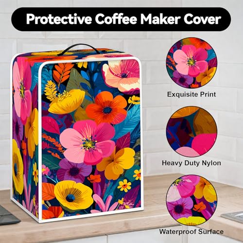 Image of Universal Coffee Maker Cover, Durable Polyester Lightweight Long-Lasting Dustproof Cotton Blend Appliance Protector for Kitchen Countertops (Colorful)