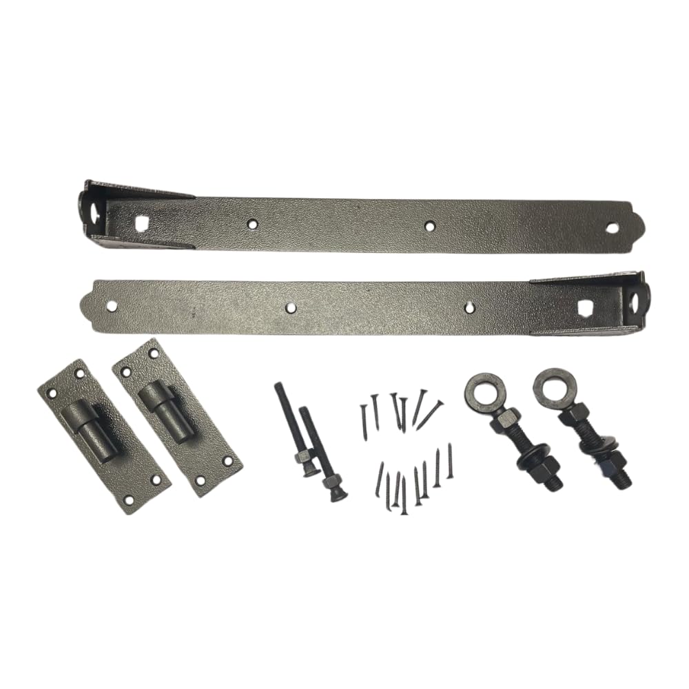 Epsom Door Handle 14" Adjustable Hook and Band Hinges Black Jappaned Heavy-Duty Gate Door Hinges Rust-Resistant Outdoor Hardware with 16mm Pin