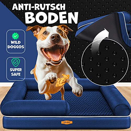 Lovpet® Orthopädisches Hundebett Hundekissen Hundekorb Relax, Inkl. Napf + 3X Kauknochen, Hundesofa für Kleine, Mittelgroße & Große Hunde, Bezug abnehmbar und waschbar, 91x71x22cm Navyblau