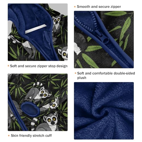 Lemur and Bamboo Pattern Print Toddler Fleece Jacket Girl Boys Hooded Fleece Jacket Coat Warm Outwear Zip-up 3-10T3