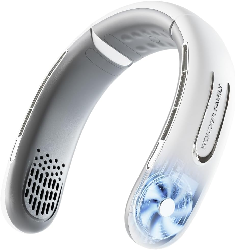 Personal Neck Fan – Rechargeable 4000 mAH – Portable Fan Necklace for Travel, Gym, Office – Wearable Air Conditioner – Unique Gifts for Men & Women – Neck Cooling Wrap Plus Eye Mask & Cleaning Brush 1