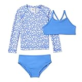 Amazon Essentials Mädchen 3-teiliges Rashguard-Bikini-Set, Blau/Streublumen, 8 Jahre