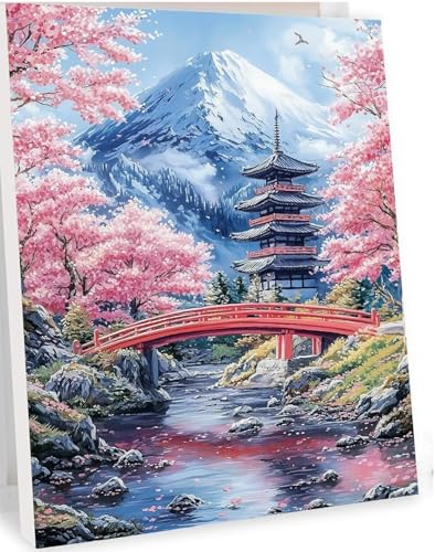 Peinture par numéro fleurs roses et pont pour un salon relaxant