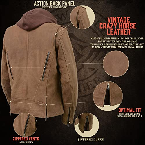 Milwaukee Leather MLL2511 Women's 'Damsel' Vintage Crazy Horse Brown Leather Jacket w/Removable Hoodie4