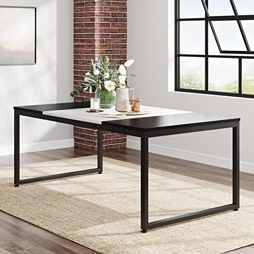 Tribesigns 6 Person Modern Dining Table, 71 Inch Rectangular Kitchen Table with Metal Frame, Wood Kitchen & Dining Room Table for Home Furniture (Black/White)