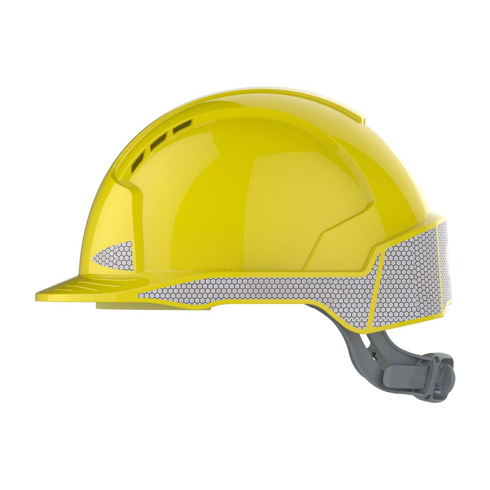 JSP EVOlite Casco Ultraligero, Ventilado, Trinquete Deslizante, Amarillo | El casco más ligero de JSP. Arnés textil 6 puntos para comodidad todo el día. EN 397 certificado.