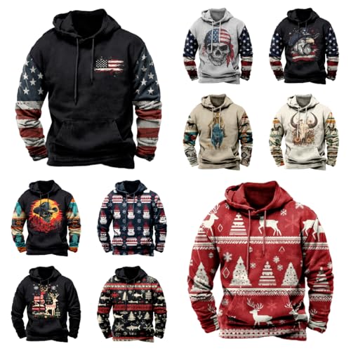 Image of domirica Hoodies For Men Western Cowboy Pullover Big And Tall Comfort Fashion Cool Novelty Graphic Hooded Sweatshirt