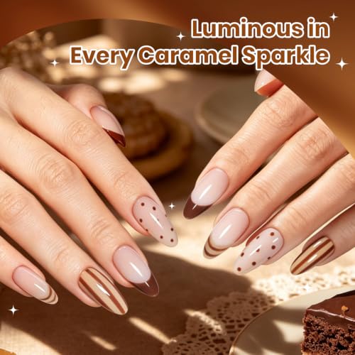 Image of Beetles Brown Gel Polish Set - 6 Colors Toffee Caramel Nude Brown Cat Eye Fall Gel Nail Polish with Magnet, Soak Off UV LED Manicure Set for Daily Wear Travel Gifts,0.25 fl oz Each