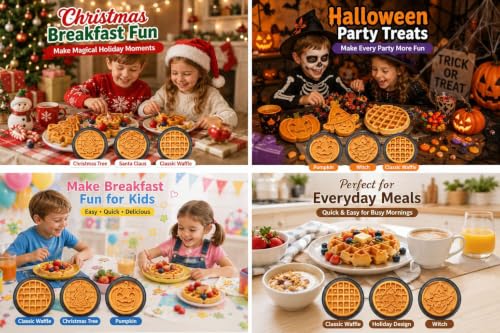 Sunvivi 4" Kids Mini Waffle Maker - Waffle Iron with 6PCS Removable Plates - image 5