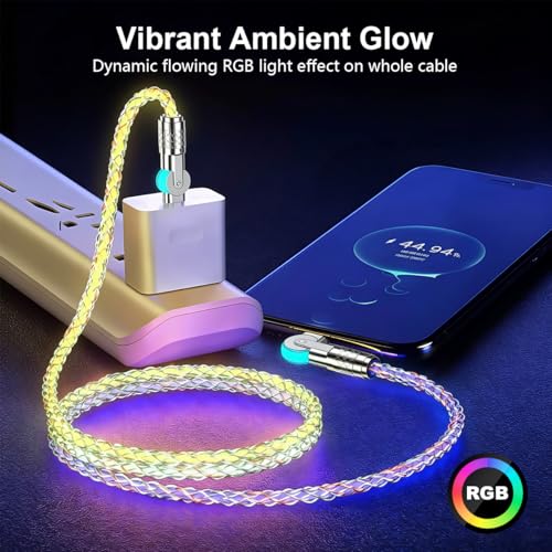 Image of Verilux 60W Type C Cable Fast Charging with RGB Colorful Gradual, 3.3Ft 180 Degree Flexible C Type Charger Cable, 480Mbps Data Transmission USB C for iPhone 17 /17 Pro /17 Pro Max /16 /15, Galaxy S26 /S25