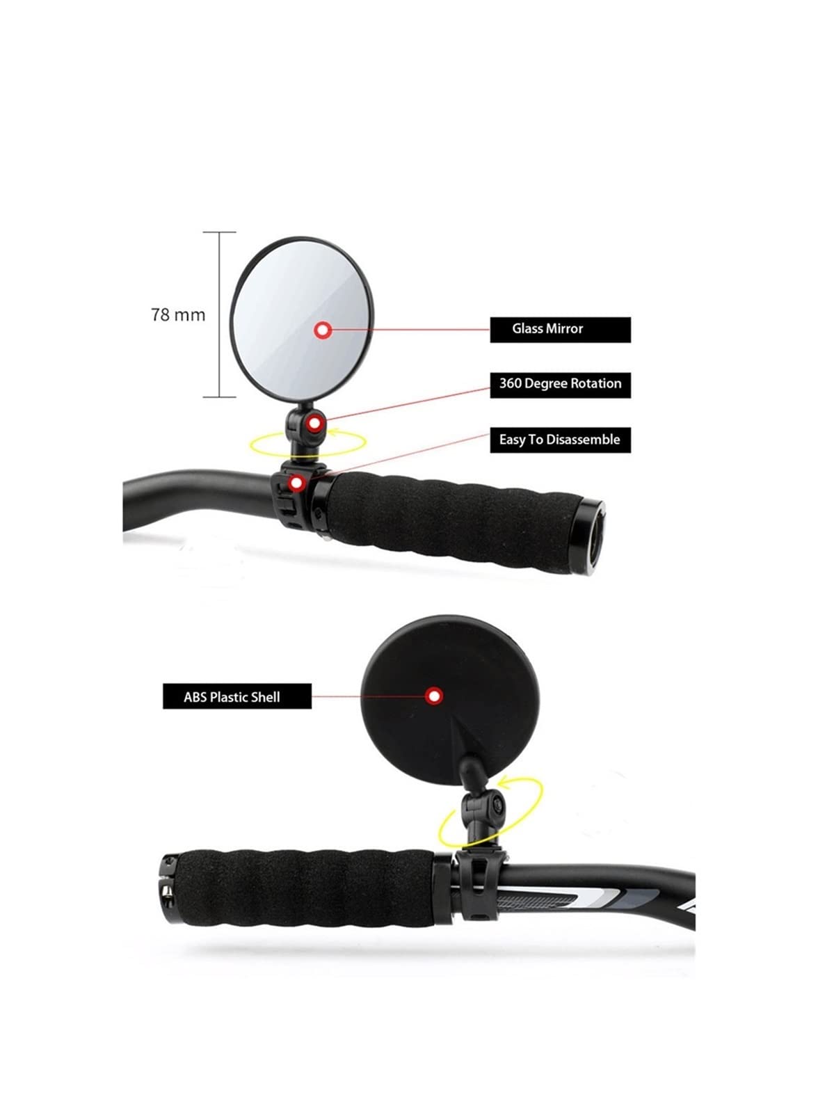 BAFAFA Embout Guidon Rétroviseur Universel Vélo Moto Rétroviseur Guidon Grand Angle Miroir Convexe Cyclisme Vue Arrière 360 ​​Rotation Réglable Rétroviseurs Latéraux