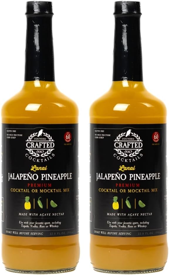 Crafted Cocktails Jalapeño Pineapple Mix | 2 Pack | Only 60 Calories per Serving | Pineapple, Jalapeño & Lime Sweetened with Agave | Makes about 8 Margaritas, Cocktails, or Mocktails per Bottle