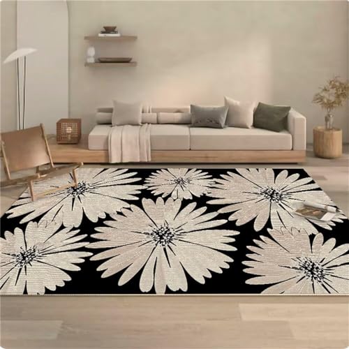 Carpet 120X170CM noir à décoration florale pour salon moderne - 2