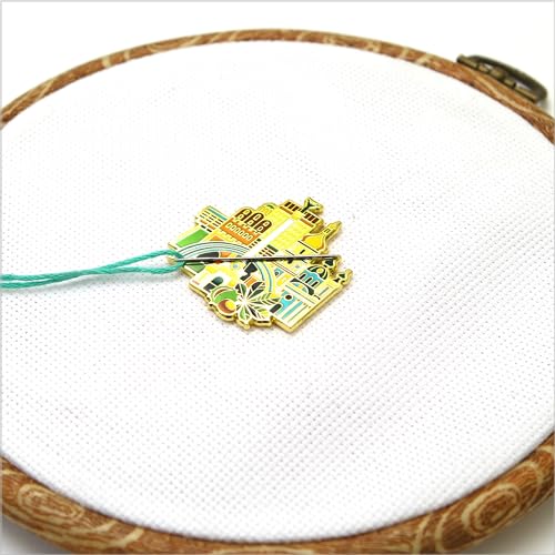 Image of Awesome Pattern Studio Needle Minder Set - Kyiv Magnetic Needle Minder + 2 Needle Threaders + Crane Scissors. Enamel Pin for Cross Stitch, Embroidery and Craft