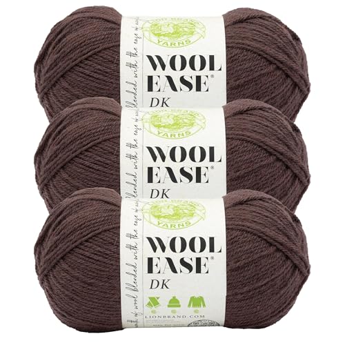 Image of Lion Brand Yarn, Wool-Ease DK Crochet & Knit Yarn, Hickory, Brown, 3 Pack | Classic DK Weight Wool Acrylic Blend Knit & Crochet Fiber for Warm Blankets, Light Sweaters, Fall & Winter Hats