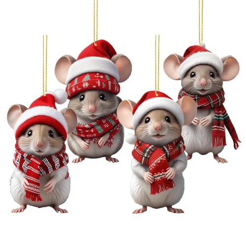 Lustige Christbaumanhänger 12 4PCS Weihnachtsmäuse Deko – Acryl Weihnachtsschmuck, Weihnachten...