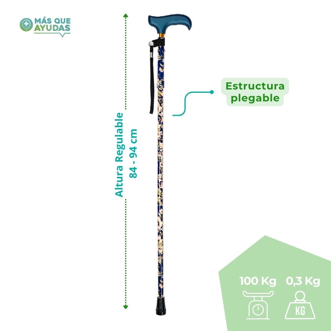 Bastón para Mayores y Adultos Mini, Plegable y Portátil, Altura Ajustable 84-92 cm, Puño de Madera, Bastón para Caminar y Pasear, 380 g