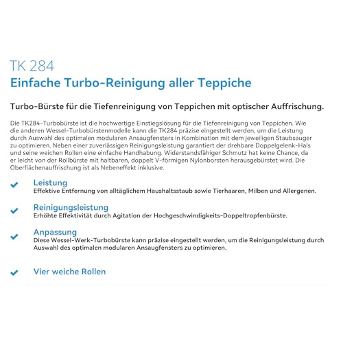 Wessel Werk TK284 Turbodüse 32/35mm mit rotierender Bürste für Teppiche Tierhaare Hartböden leise & effizient kompatibel mit Miele AEG Siemens Bosch Kärcher Philips.