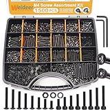 weideer 1500pcs M4 Screw Assortment Kit,M4X4mm-40mm Metric Bolts and Nuts Kit,Hex Socket Head and Hex Button Head Machine Screws Nuts and Washers with Allen Wrench K-185