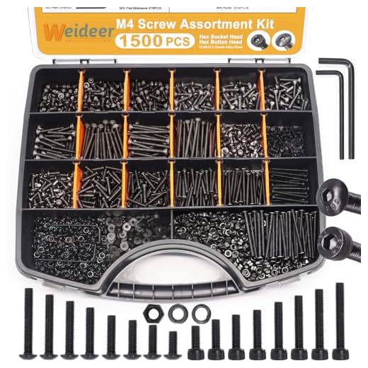 weideer 1500pcs M4 Screw Assortment Kit,M4X4mm-40mm Metric Bolts and Nuts Kit,Hex Socket Head and Hex Button Head Machine Screws Nuts and Washers with Allen Wrench K-185