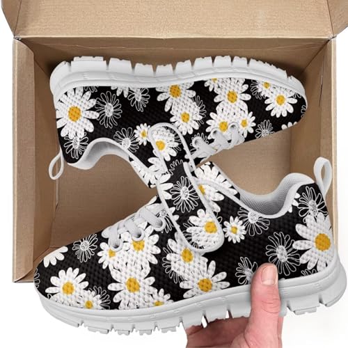 Boys Girls Shoes Kids Sneakers Athletic Running School Shoes for Little Kid/Big Kid Daisy Pattern（White Sole）2