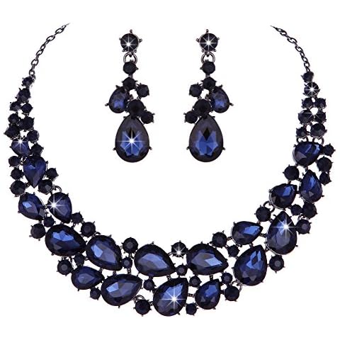 Molie Youfir Austrian Rhinestone Teardrops Necklace and Earrings Jewelry Sets for Women Wedding Party Dress(Montana) Cover
