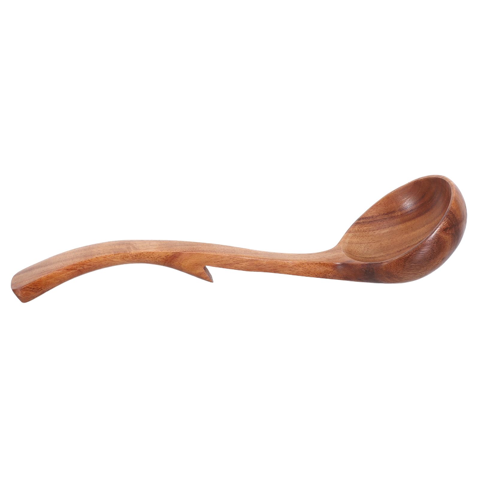 Cucharón Grande de Madera de Acacia con Gancho Trasero Cuchara Larga para Sopa y Gachas Utensilio Antiadherente para Cocinar y Servir Mango Resistente al Calor 27X8 CM