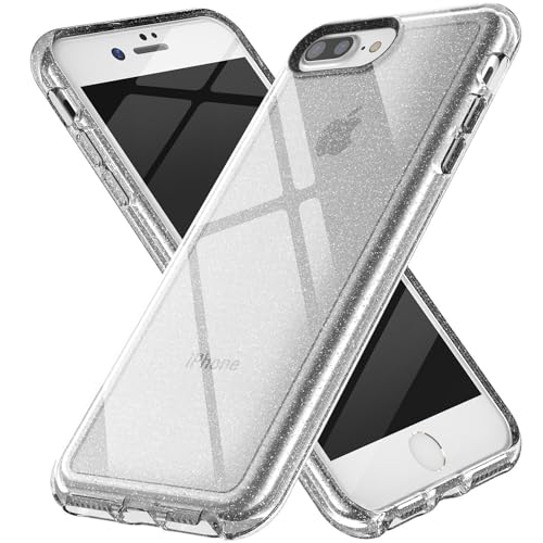 TENOC Phone Case Compatible with iPhone 7 Plus & iPhone 8 Plus, Glitter Case Clear Sparkling Protective Bumper Cute Cover for Girls Women
