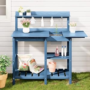 SERWALL Potting Table Outdoor Potting Bench with Sink, HDPE Potting Benches for Outside All Weather Use- Blue SERWALL Potting Table Outdoor Potting Bench with Sink HDPE Potting Benches for Outside All Weather Use Blue